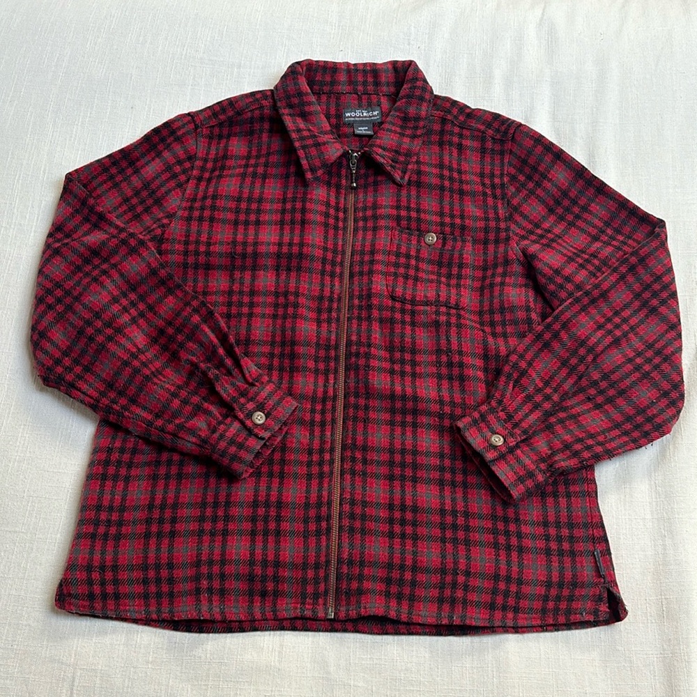 Vintage Woolrich Plaid Wool Blend Zip-Up Jacket Women’s Size Large, Red, Black